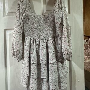 Entro Floral Smocked Dress - White and Red